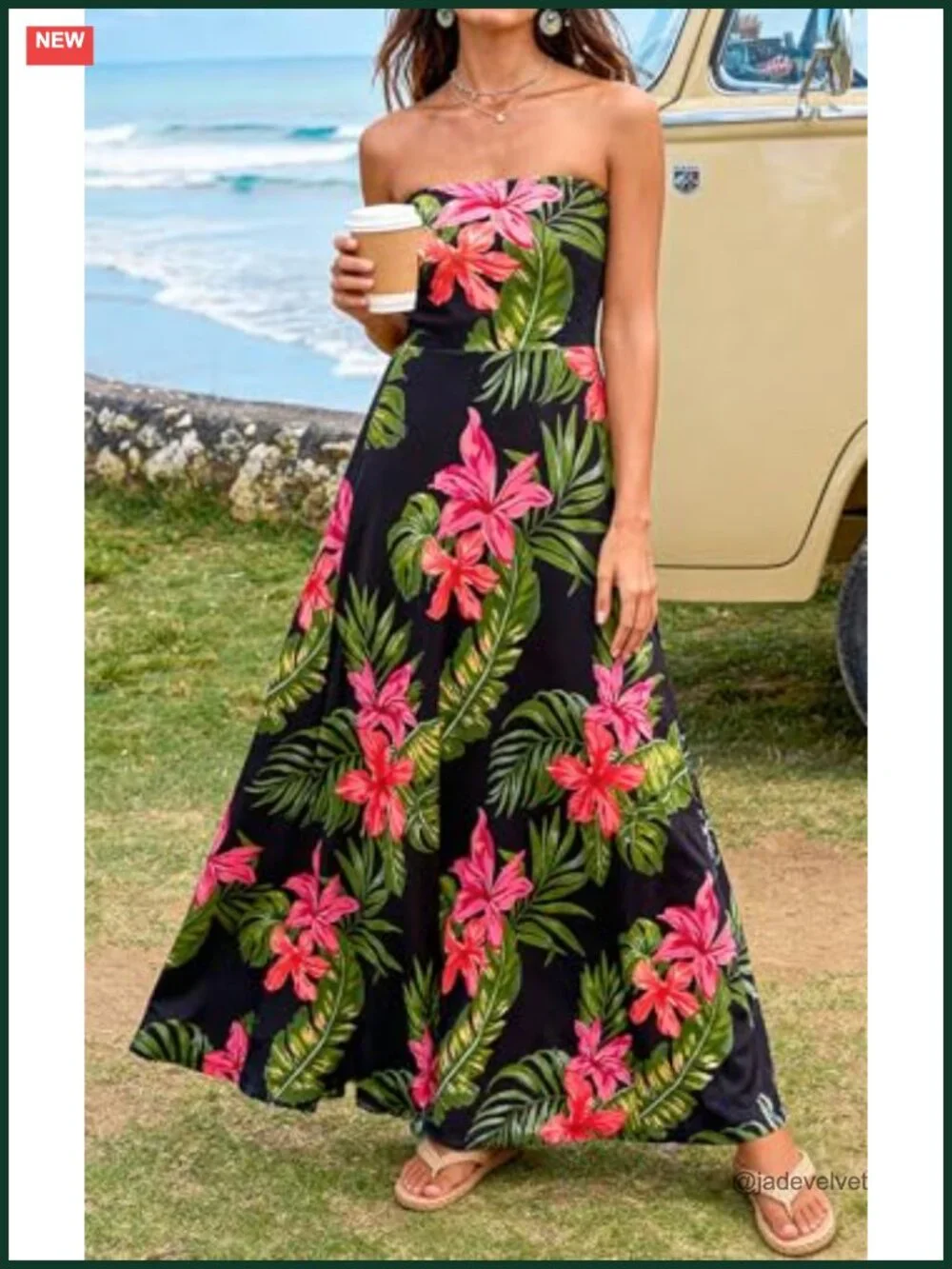 Sleeveless Floral Maxi Dress Tube Top Flow - Picture 2 of 6